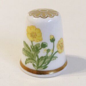 Floral Spode Thimble Vintage Fine Bone China England Yellow Flowers Green Leaves
